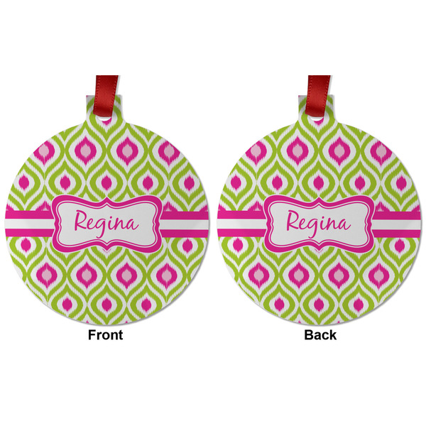 Ogee Ikat Metal Ball Ornament - Front and Back