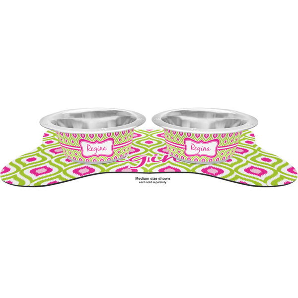 Ogee Ikat Metal Pet Bowls - On Dog Bone Shaped Mat