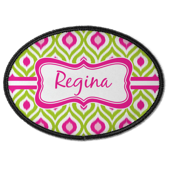 Custom Ogee Ikat Iron On Oval Patch w/ Name or Text