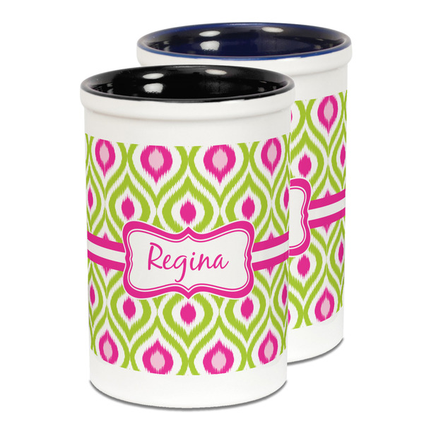 Custom Ogee Ikat Ceramic Pencil Holder - Large