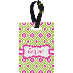 Ogee Ikat Plastic Luggage Tag - Rectangular w/ Name or Text