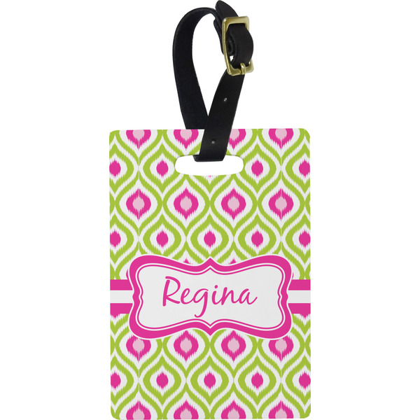 Custom Ogee Ikat Plastic Luggage Tag - Rectangular w/ Name or Text