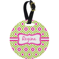 Ogee Ikat Plastic Luggage Tag - Round (Personalized)