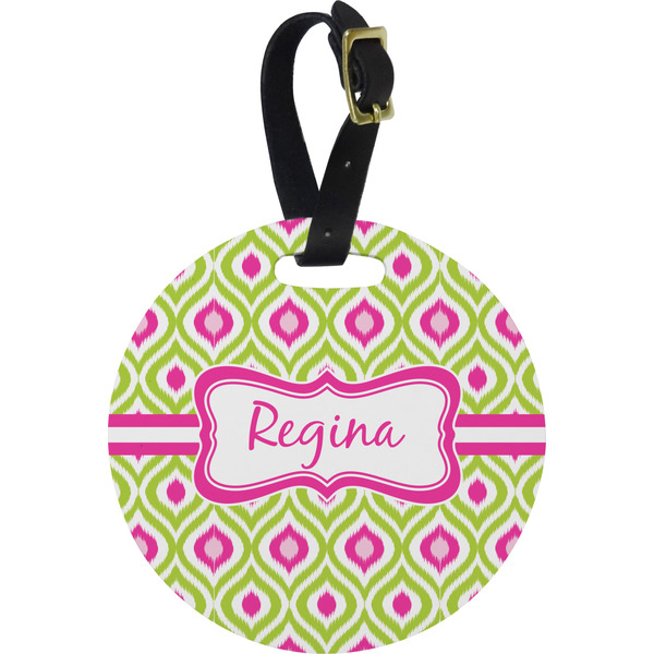 Custom Ogee Ikat Plastic Luggage Tag - Round (Personalized)