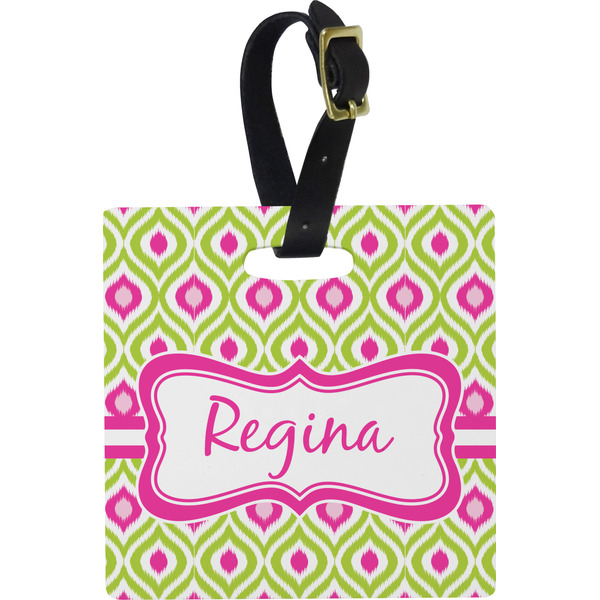 Custom Ogee Ikat Plastic Luggage Tag - Square w/ Name or Text