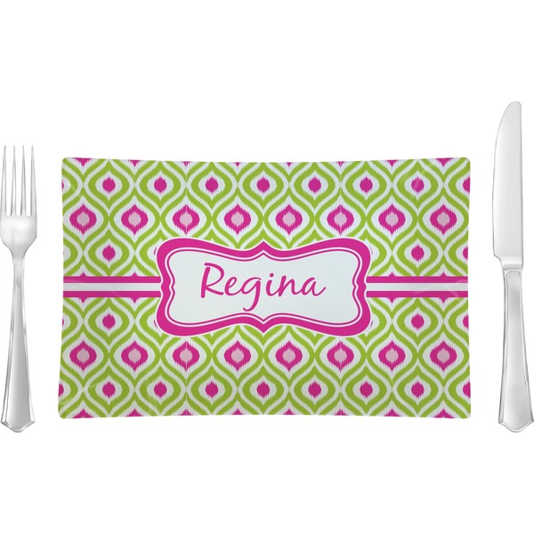Custom Ogee Ikat Rectangular Glass Lunch / Dinner Plate - Single or Set (Personalized)