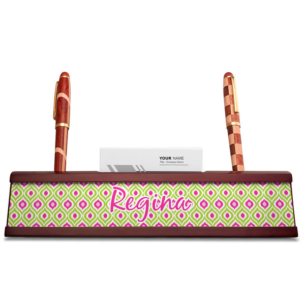 Ogee Ikat Red Mahogany Nameplates with Business Card Holder - Straight
