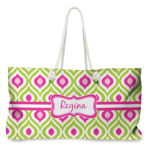 Custom Ogee Ikat Large Tote Bag with Rope Handles (Personalized)