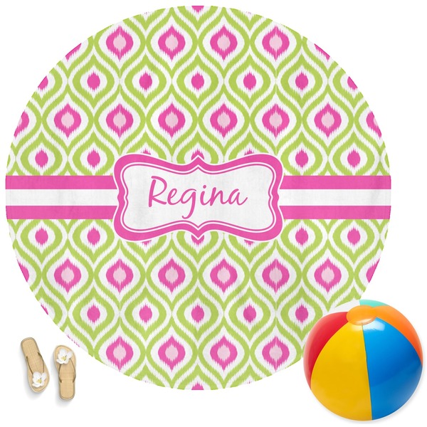 Custom Ogee Ikat Round Beach Towel (Personalized)
