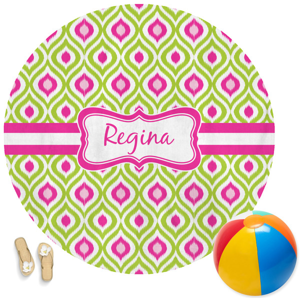 Custom Ogee Ikat Round Beach Towel (Personalized)