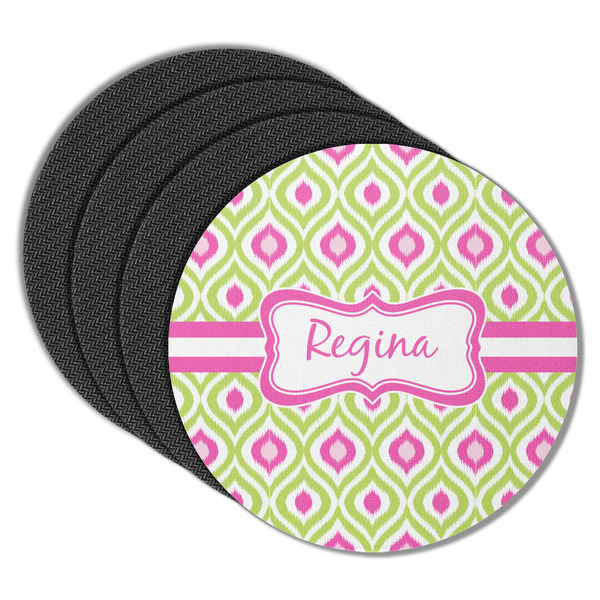 Custom Ogee Ikat Round Rubber Backed Coasters - Set of 4 (Personalized)