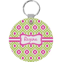 Ogee Ikat Round Plastic Keychain (Personalized)