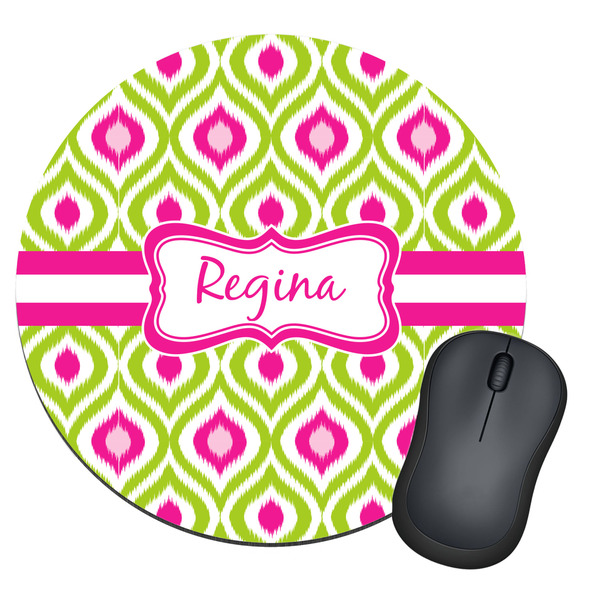 Custom Ogee Ikat Round Mouse Pad (Personalized)