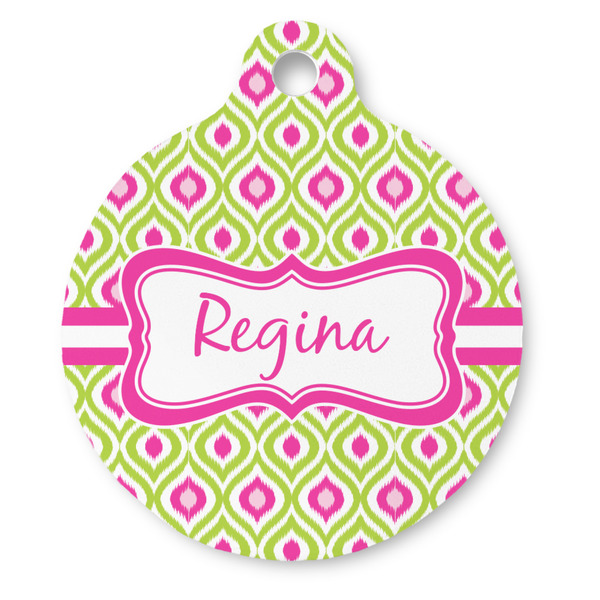 Custom Ogee Ikat Round Pet ID Tag (Personalized)
