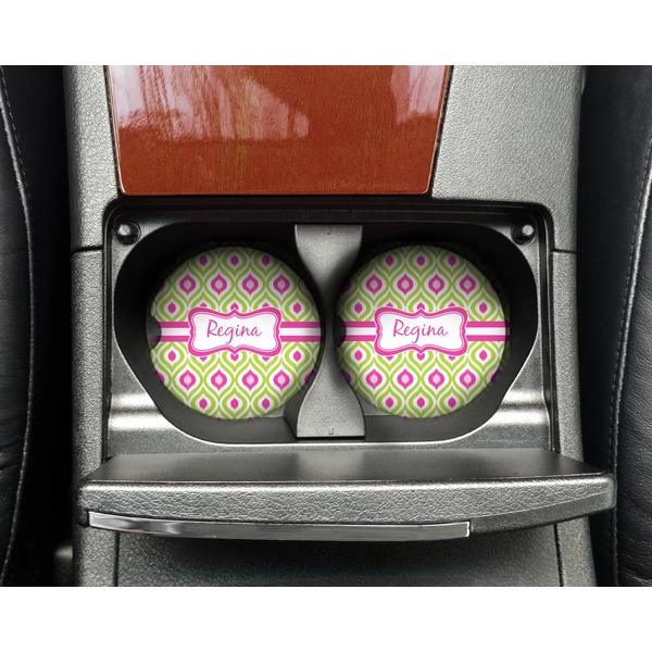 Ogee Ikat Sandstone Car Coaster - In Cup Holder