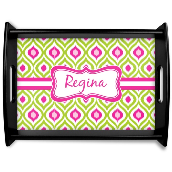 Custom Ogee Ikat Black Wooden Tray - Large (Personalized)