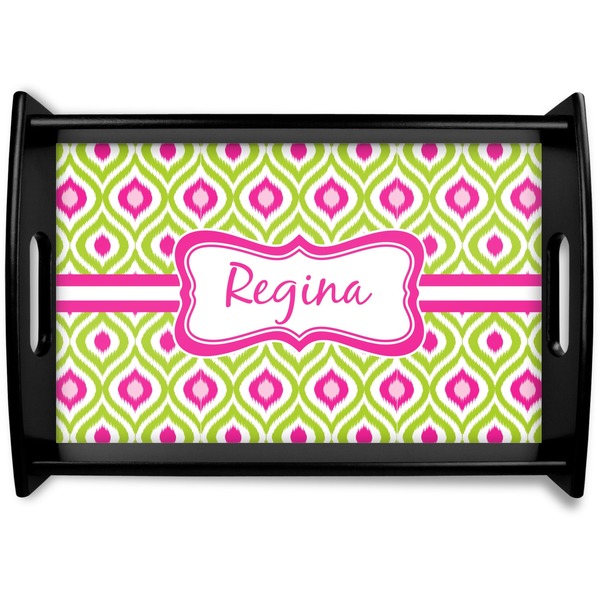 Custom Ogee Ikat Black Wooden Tray - Small (Personalized)
