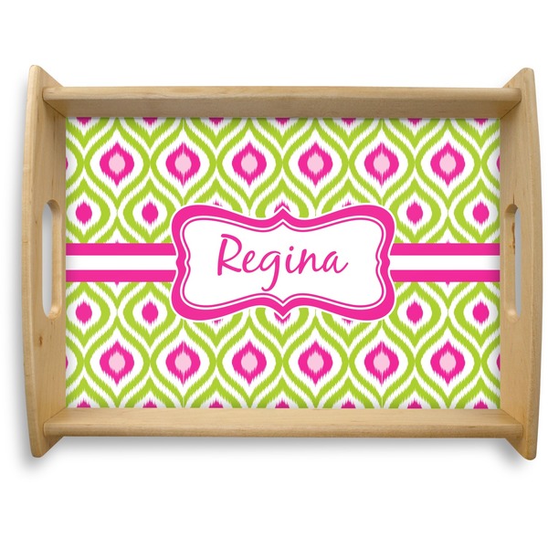 Custom Ogee Ikat Natural Wooden Tray - Large (Personalized)