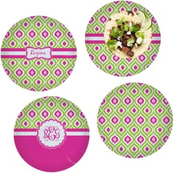 Ogee Ikat Set of 4 Glass Lunch / Dinner Plate 10" (Personalized)