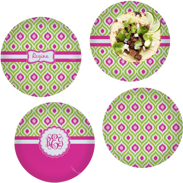 Custom Ogee Ikat Set of 4 Glass Lunch / Dinner Plate 10" (Personalized)