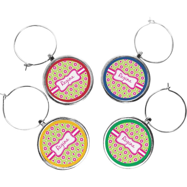 Custom Ogee Ikat Wine Charms (Set of 4) (Personalized)