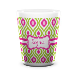 Ogee Ikat Ceramic Shot Glass - 1.5 oz - White - Set of 4 (Personalized)