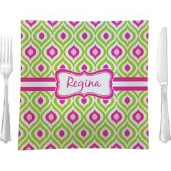 Ogee Ikat 9.5" Glass Square Lunch / Dinner Plate- Single or Set of 4 (Personalized)