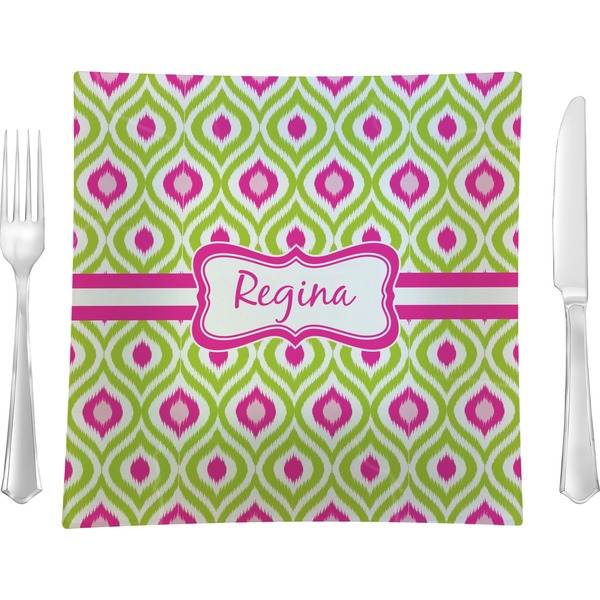 Custom Ogee Ikat 9.5" Glass Square Lunch / Dinner Plate- Single or Set of 4 (Personalized)
