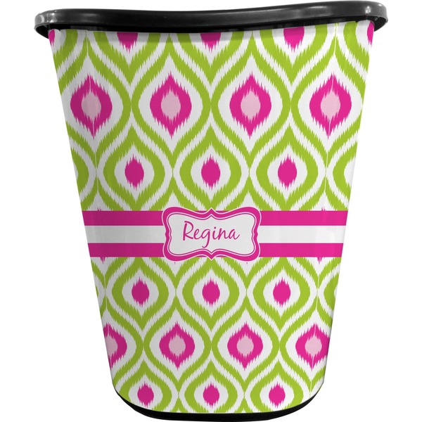 Custom Ogee Ikat Waste Basket - Double Sided (Black) (Personalized)