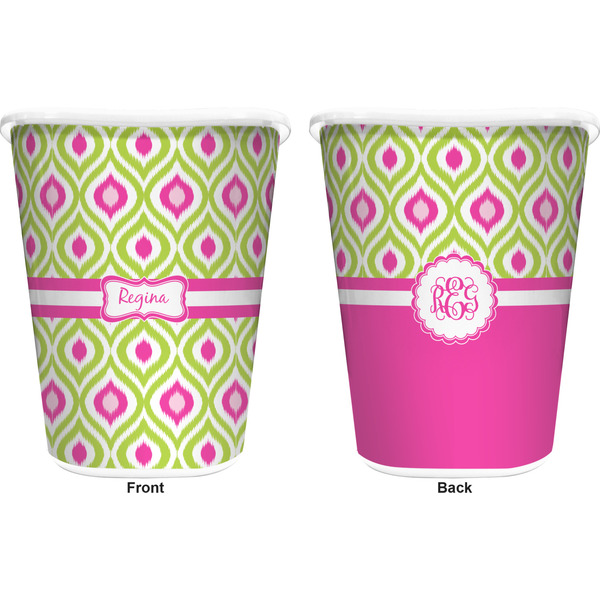 Ogee Ikat Trash Can White - Front and Back - Apvl
