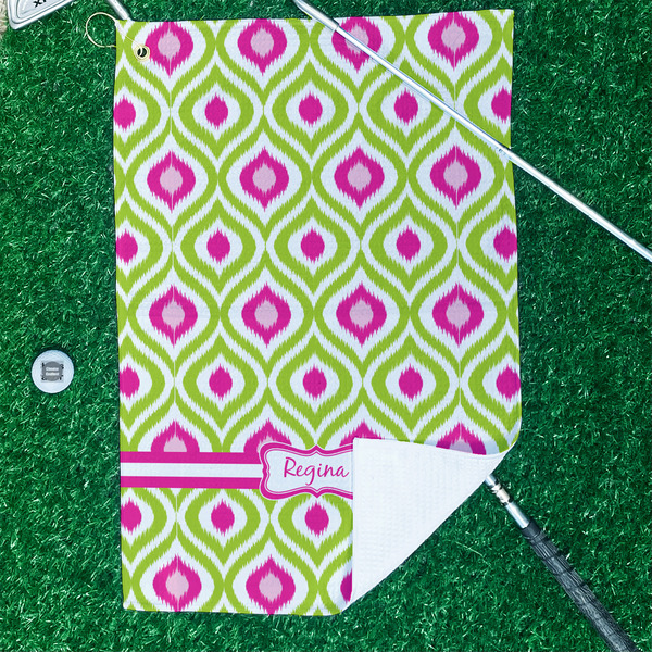 Ogee Ikat Waffle Weave Golf Towel - In Context
