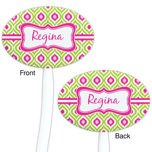 Ogee Ikat White Plastic 7" Stir Stick - Double Sided - Oval - Front & Back