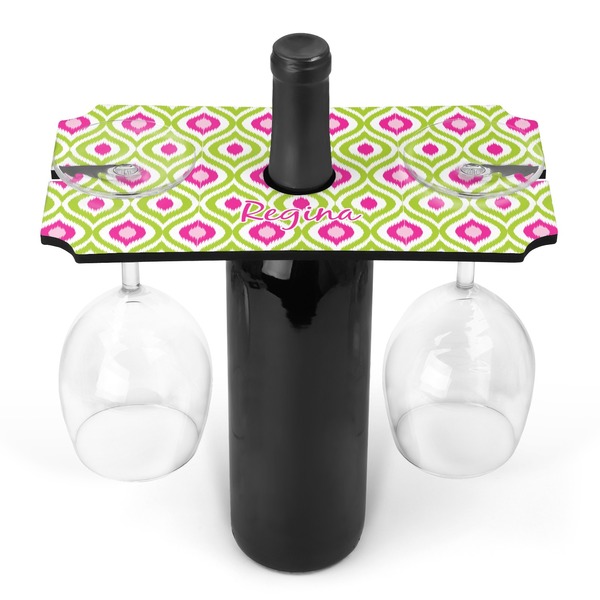 Custom Ogee Ikat Wine Bottle & Glass Holder (Personalized)