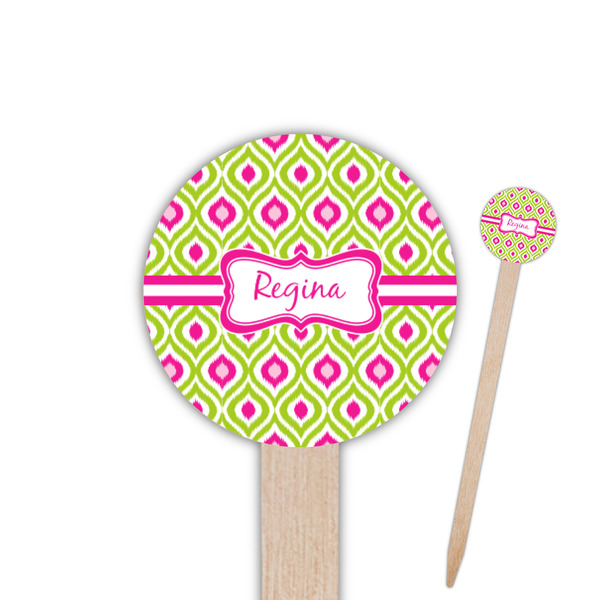 Custom Ogee Ikat 6" Round Wooden Food Picks - Single Sided (Personalized)