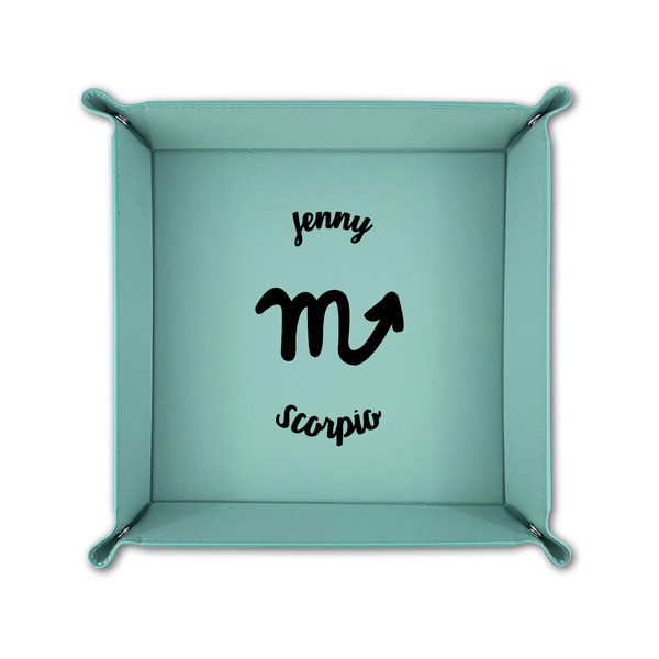 Zodiac Constellations 6" x 6" Teal Leatherette Snap Up Tray - FOLDED UP