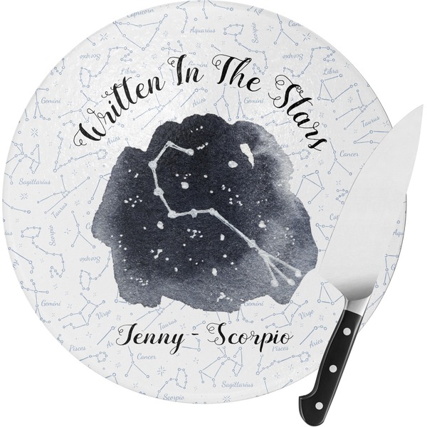 Custom Zodiac Constellations Round Glass Cutting Board - Small (Personalized)