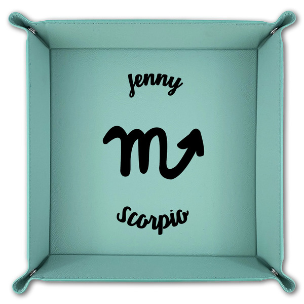 Zodiac Constellations 9" x 9" Teal Leatherette Snap Up Tray - FOLDED