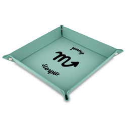 Zodiac Constellations Faux Leather Dice Tray - 9" x 9"  - Teal (Personalized)