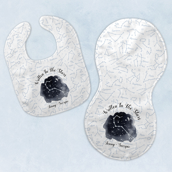 Custom Zodiac Constellations Baby Bib & Burp Set w/ Name or Text