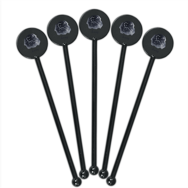 Zodiac Constellations Black Plastic 5.5" Stir Stick - Round - Fan View