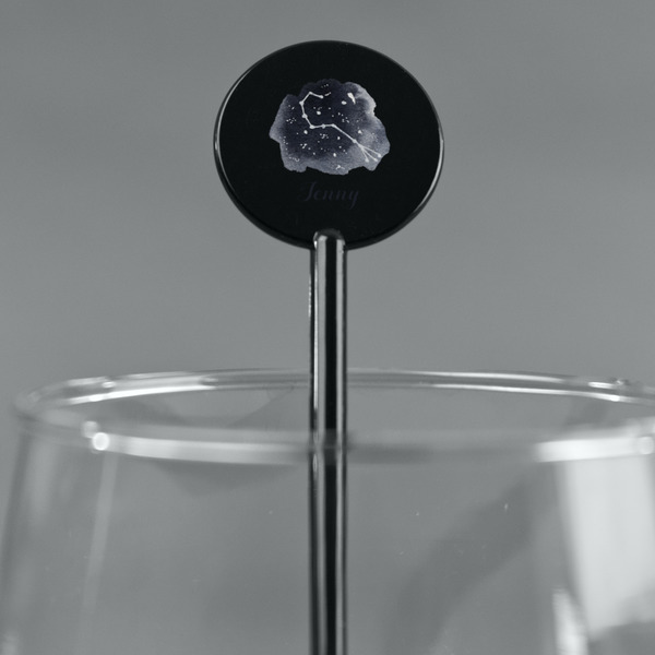 Zodiac Constellations Black Plastic 5.5" Stir Stick - Round - Main