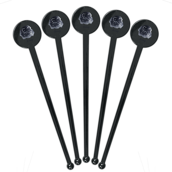 Zodiac Constellations Black Plastic 7" Stir Stick - Round - Fan View