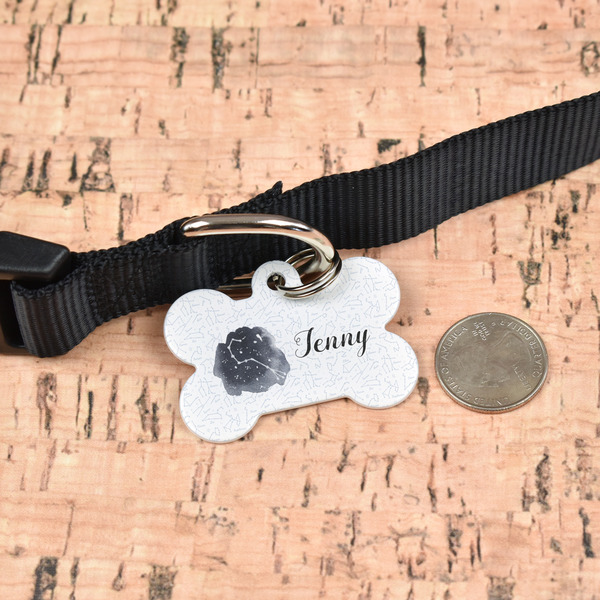 Zodiac Constellations Bone Shaped Dog ID Tag - Large - In Context