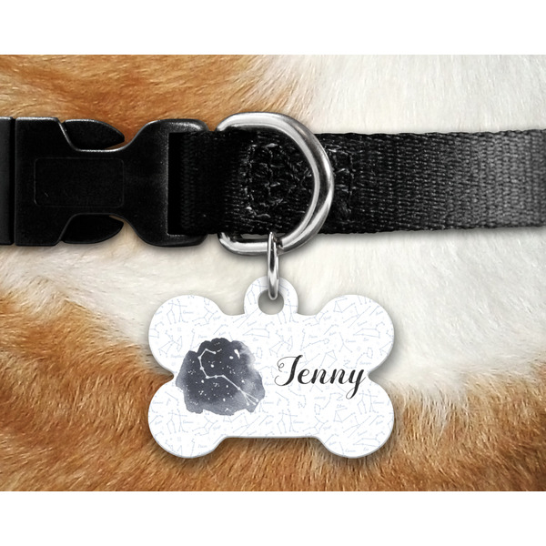 Zodiac Constellations Bone Shaped Dog Tag on Collar & Dog