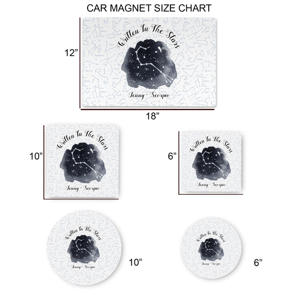 Zodiac Constellations Car Magnets - SIZE CHART