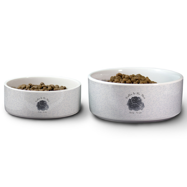Zodiac Constellations Ceramic Dog Bowls - Size Comparison