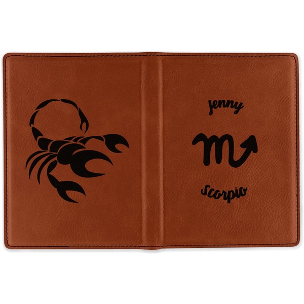 Zodiac Constellations Cognac Leather Passport Holder Outside Double Sided - Apvl