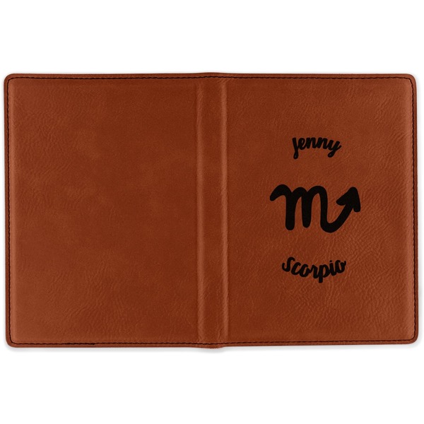 Zodiac Constellations Cognac Leather Passport Holder Outside Single Sided - Apvl