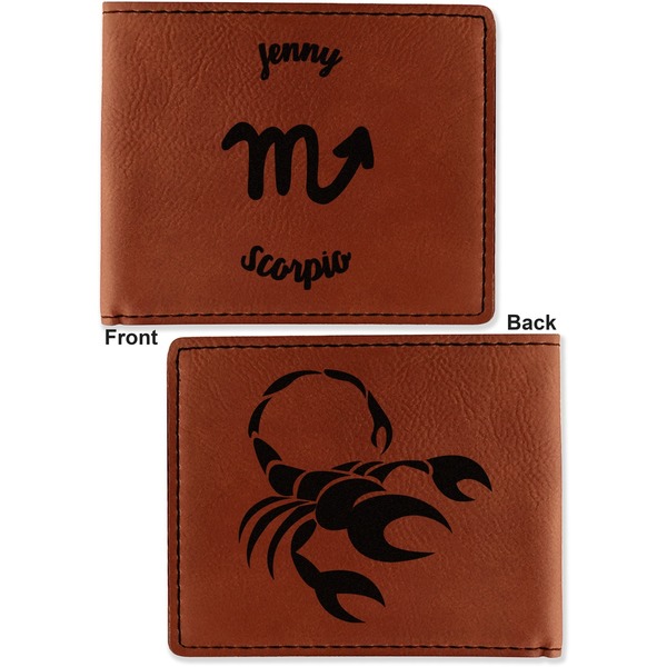 Zodiac Constellations Cognac Leatherette Bifold Wallets - Front and Back