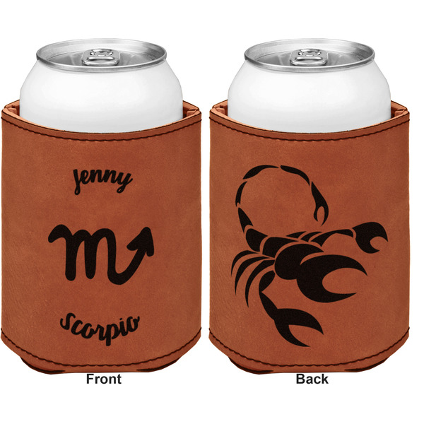 Zodiac Constellations Cognac Leatherette Can Sleeve - Double Sided Front and Back